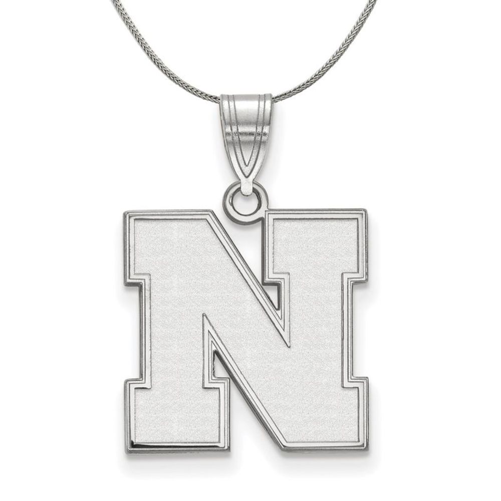 Sterling Silver U. of Nebraska Medium Initial N Necklace - 18 Inch